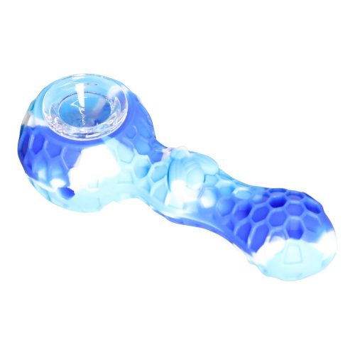 2 in 1 Silicone Pipe - 4.5in White/Blue