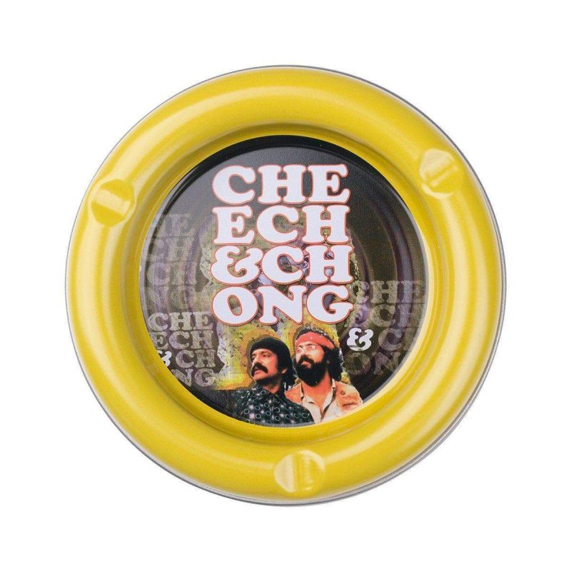 Multipurpose round stash tray plate smoking accessory in different colors with fun comedy duo Cheech n Chong designs