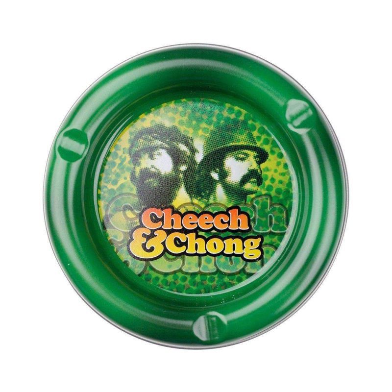 Multipurpose round stash tray plate smoking accessory in different colors with fun comedy duo Cheech n Chong designs