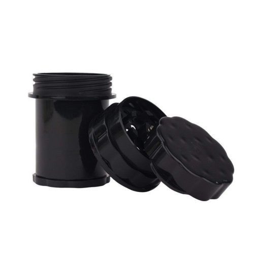 Herb grinder canister container storage smoking accessory with 4 parts made of smooth plastic looks like film canister