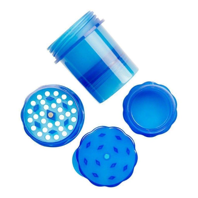 Herb grinder canister container storage smoking accessory with 4 parts made of smooth plastic looks like film canister