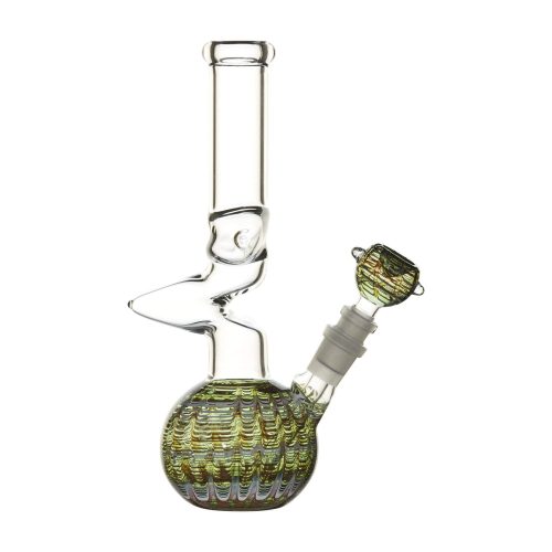 10-inch zong-style glass bong smoking device with kinky shape psychedelic design protruding Z shape